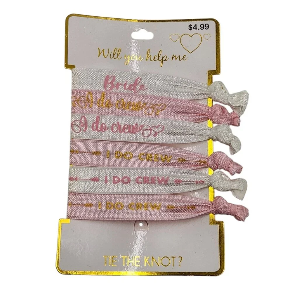 Will You Help Me‎ Tie The Knot Hair Ties 12 Pack Pink White Bridesmaids Wedding